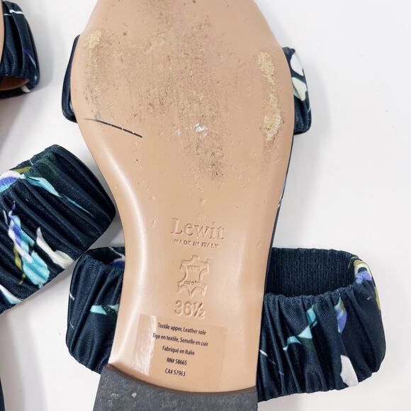 Lewit Size 36.5 Navy Blue Elena Floral Square Toe Sandals Satin Slide Ruched 6.5 - Picture 13 of 13